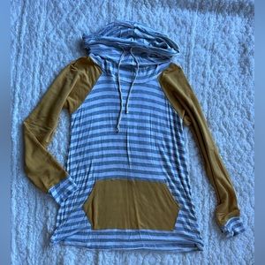 Striped Cowl-neck Long Sleeve Top - Grey/Yellow